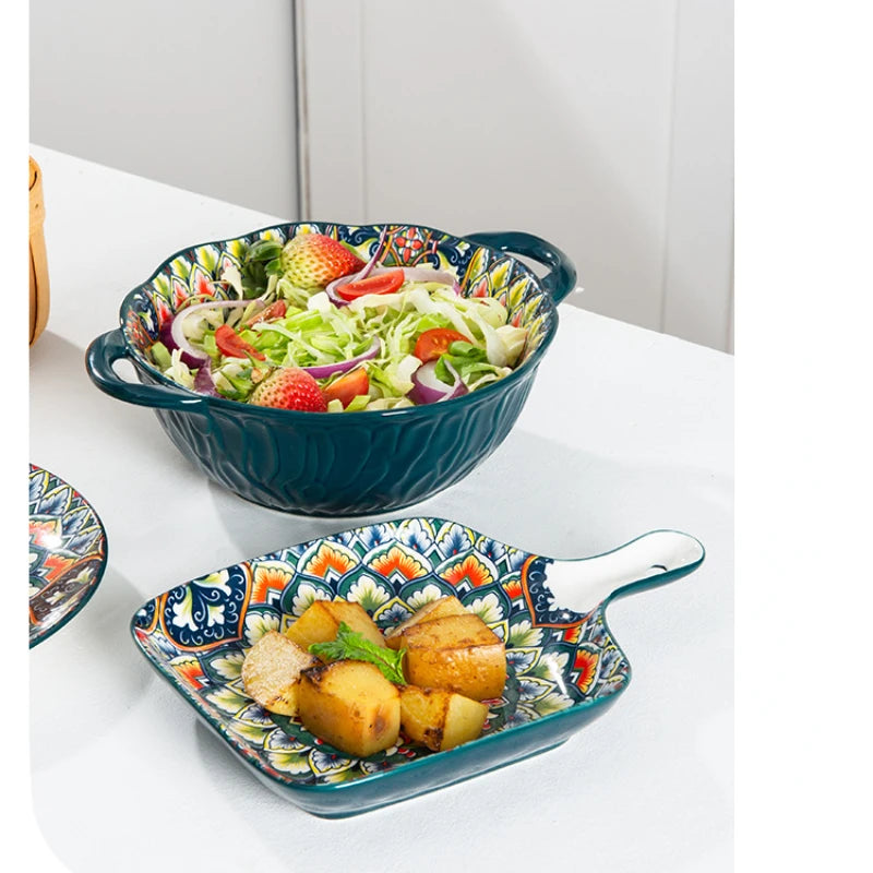 Bohemian Ceramic Dinner Plate - Retro Tableware