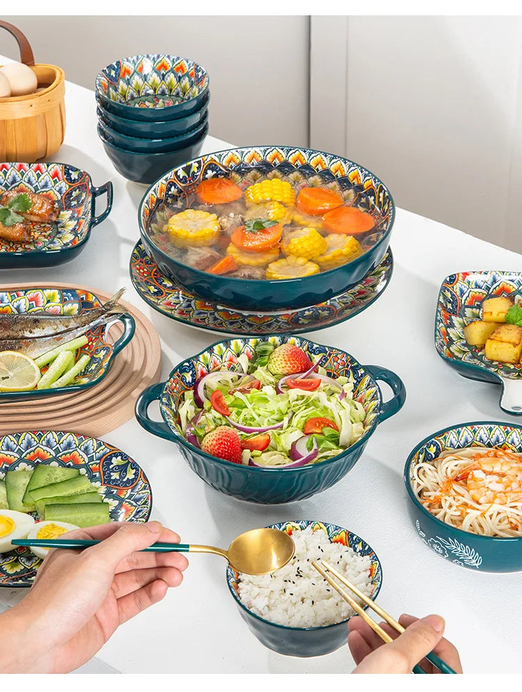 Bohemian Ceramic Dinner Plate - Retro Tableware