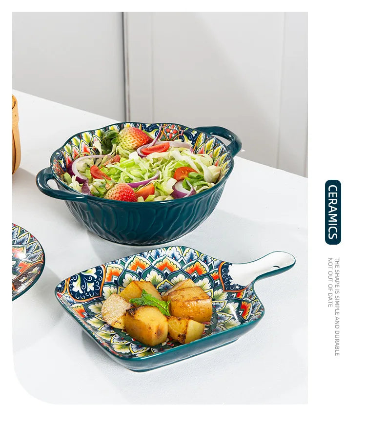 Bohemian Ceramic Dinner Plate - Retro Tableware