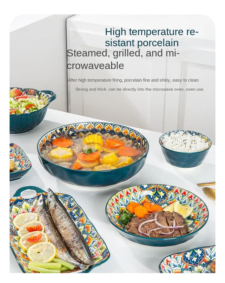 Bohemian Ceramic Dinner Plate - Retro Tableware