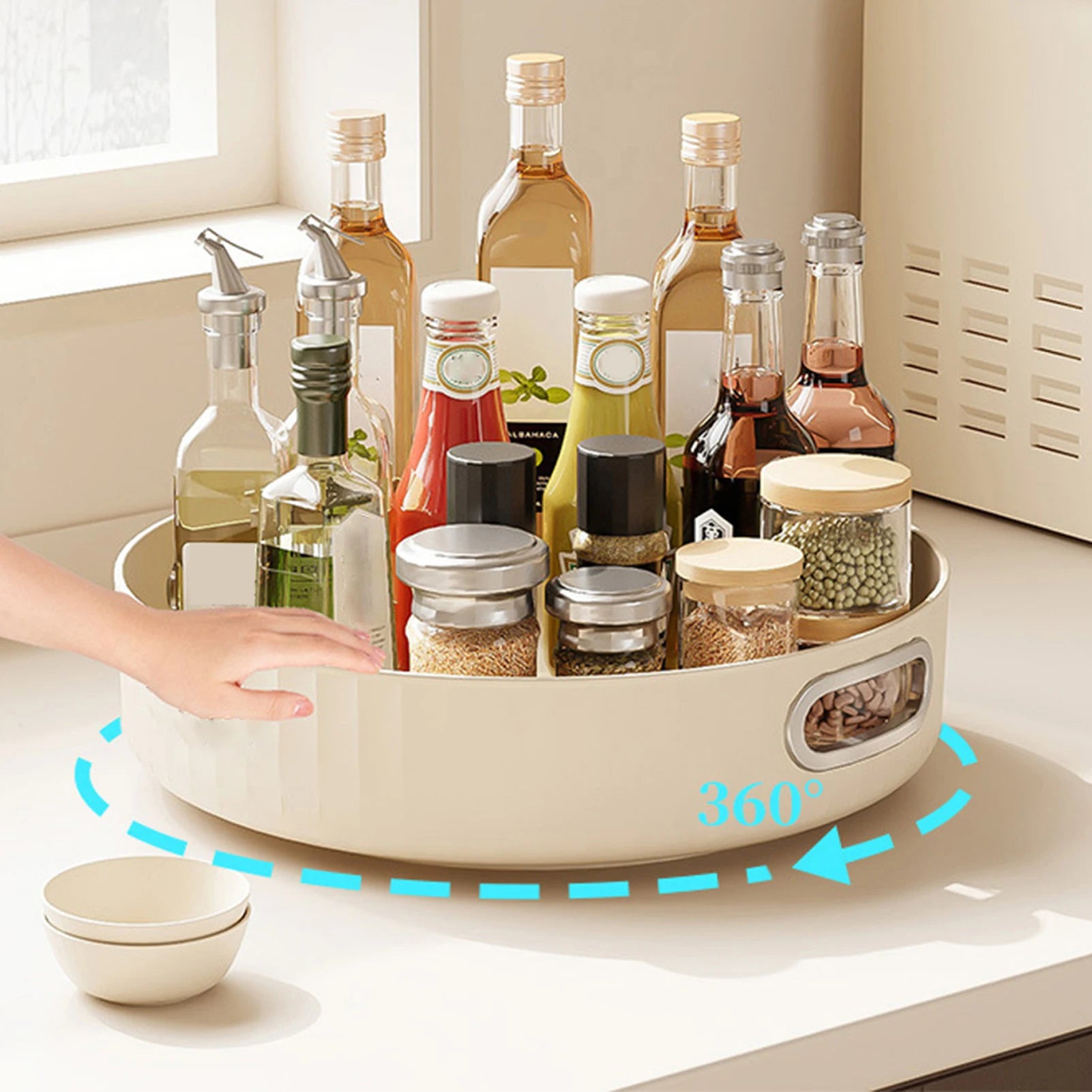 Rotating Storage Tray - Creamy White Countertop Organizer