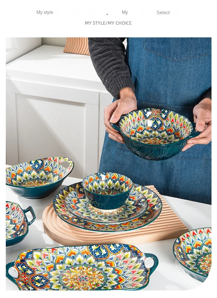 Bohemian Ceramic Dinner Plate - Retro Tableware