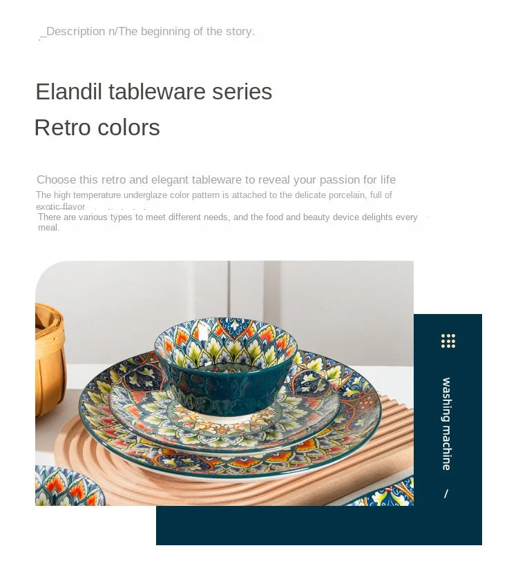 Bohemian Ceramic Dinner Plate - Retro Tableware