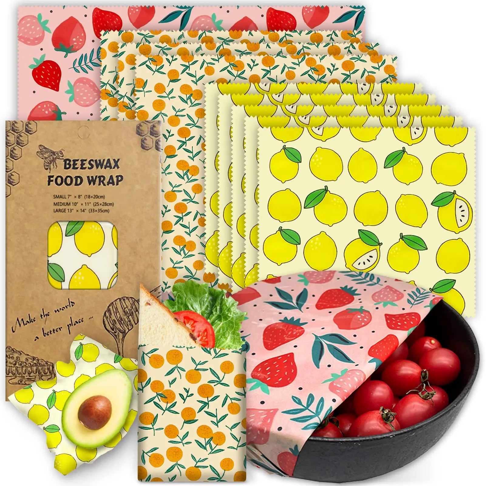 Beeswax Food Wraps - 3-Piece Reusable Set
