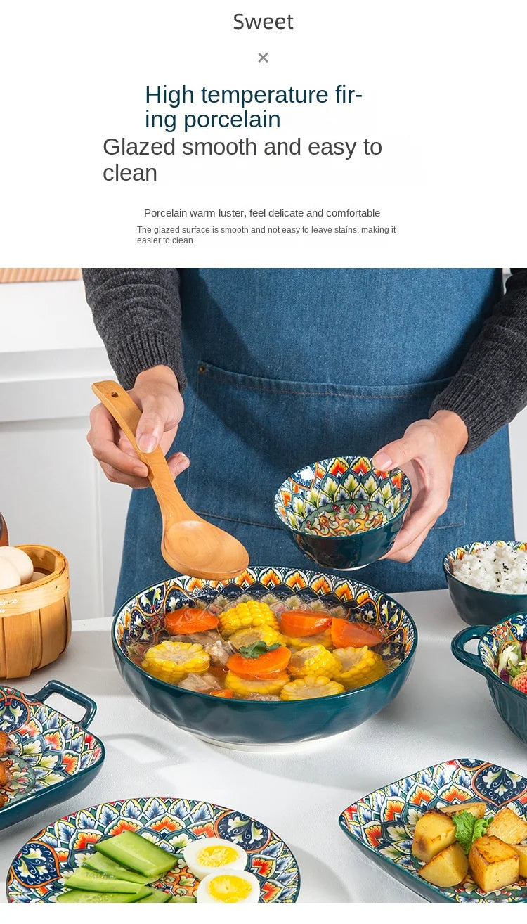 Bohemian Ceramic Dinner Plate - Retro Tableware