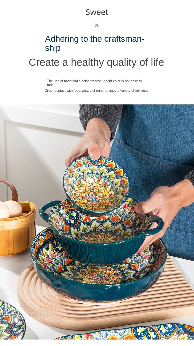 Bohemian Ceramic Dinner Plate - Retro Tableware