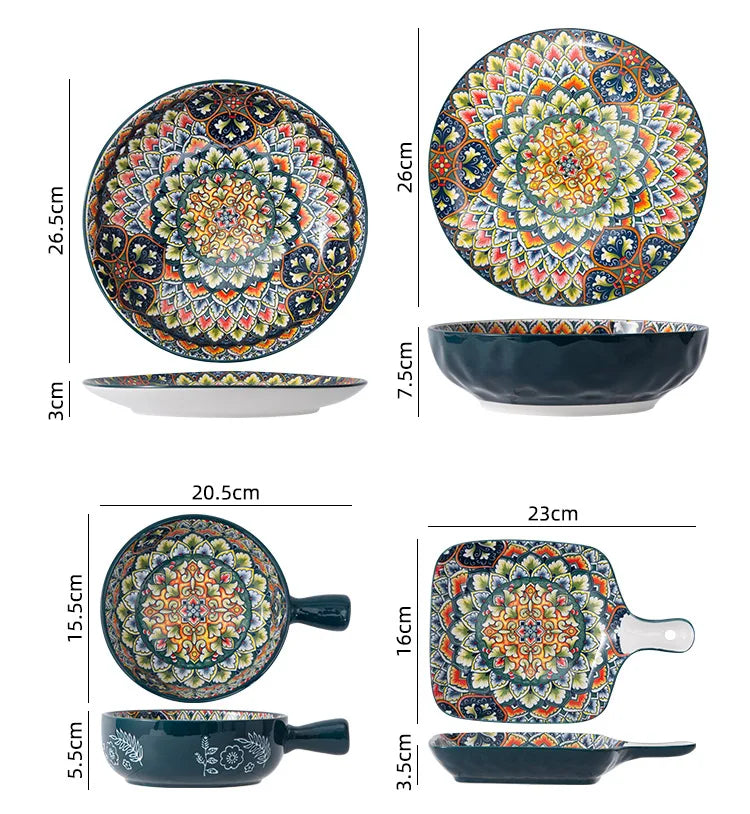 Bohemian Ceramic Dinner Plate - Retro Tableware