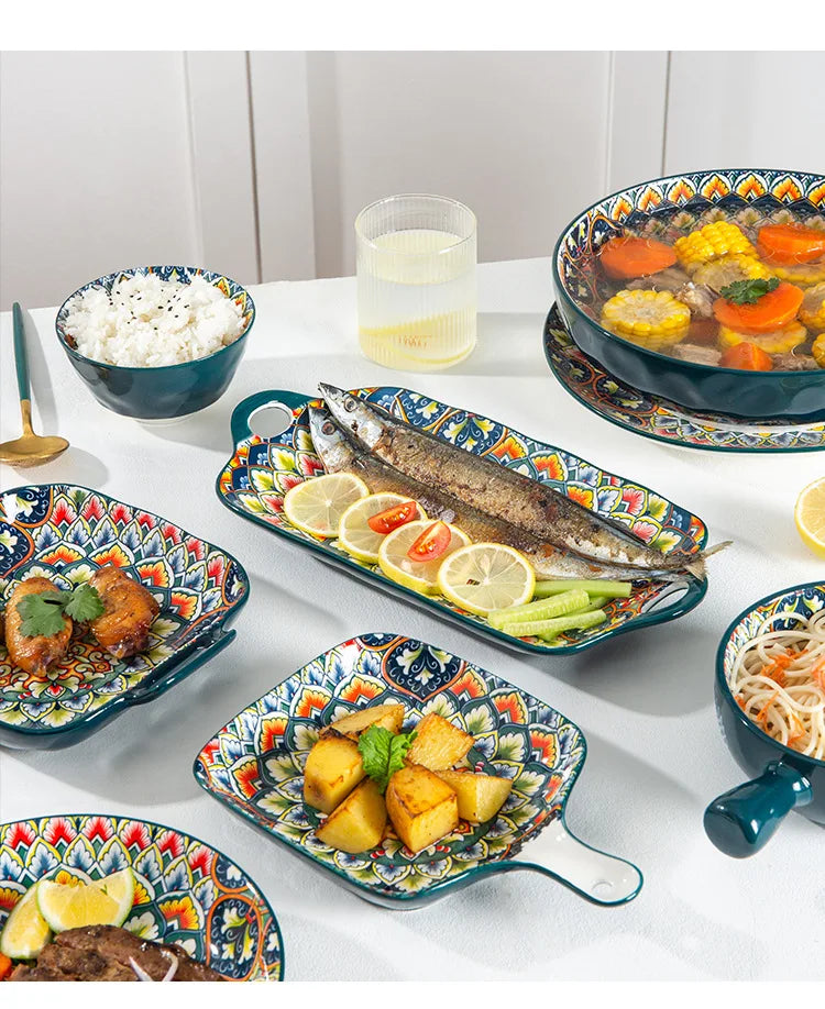 Bohemian Ceramic Dinner Plate - Retro Tableware