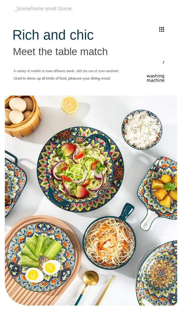 Bohemian Ceramic Dinner Plate - Retro Tableware