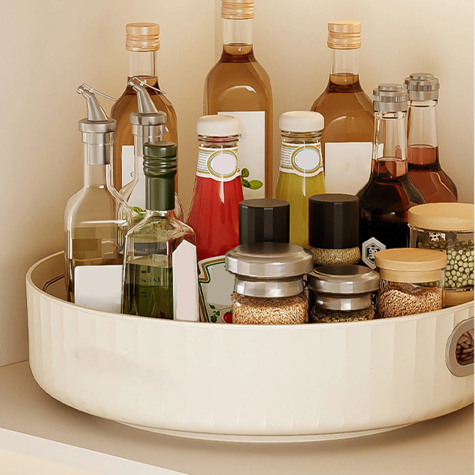 Rotating Storage Tray - Creamy White Countertop Organizer