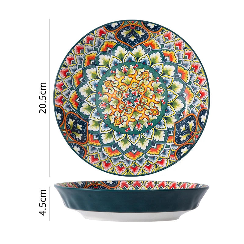 Bohemian Ceramic Dinner Plate - Retro Tableware